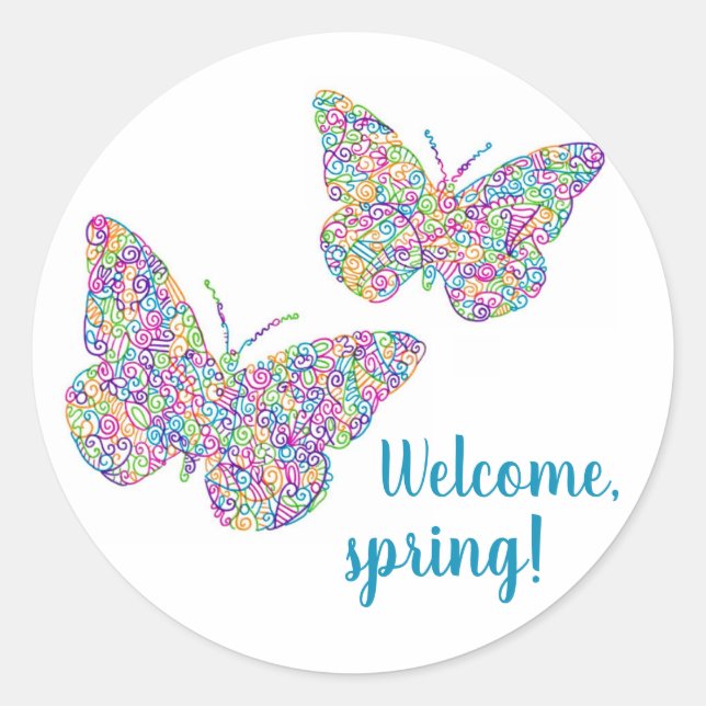 "Bienvenue, printemps !" Stickers ronds papillon (Devant)