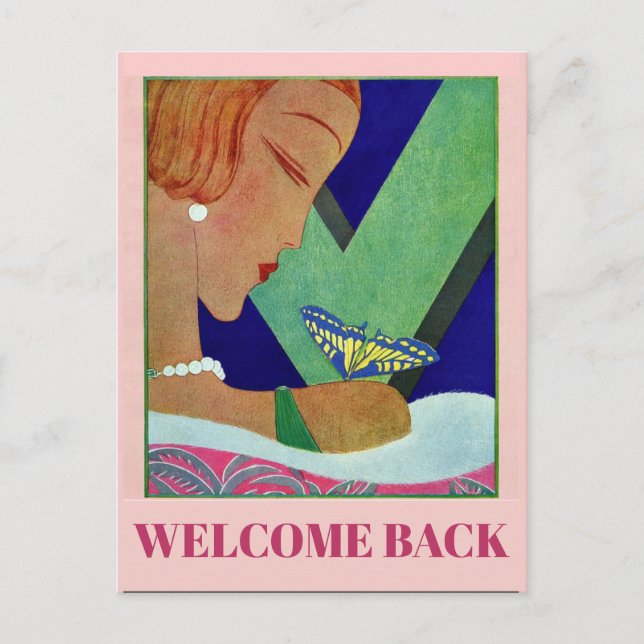 Bienvenue Retour, Papillon, Carte postale de style (Devant)