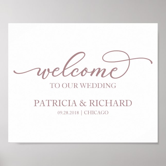 Bienvenue Sur Notre Poster Mariage Rose Gold Scrip (Devant)