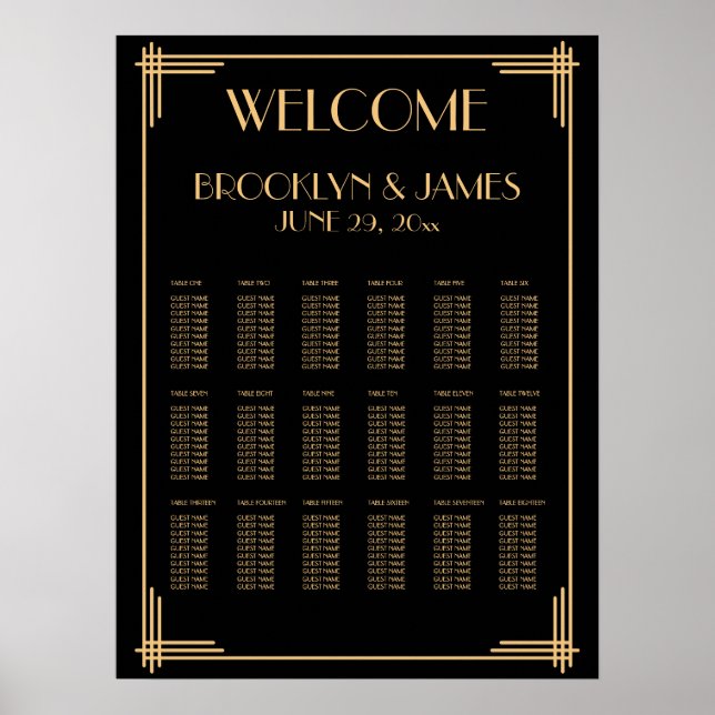 Bienvenue Tableau de siège Mariage Black Deco (Devant)