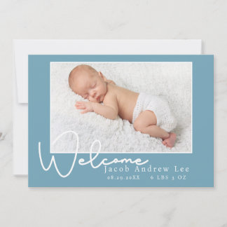 Bienvenue Typographie Bleu Bébé Faire-part photo