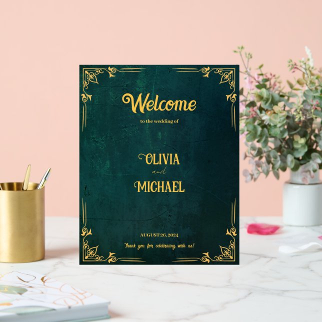 Bienvenue Vert Foncé Vintage (Mariage)