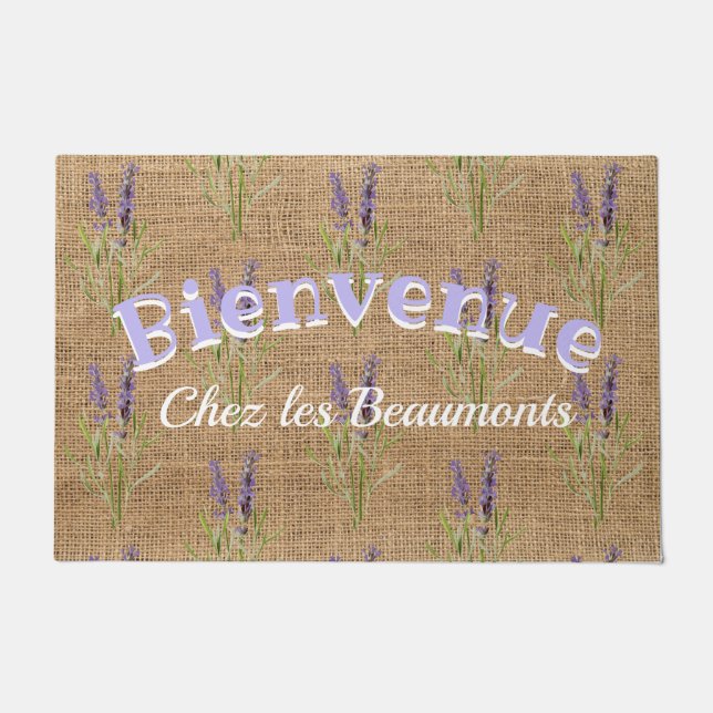 Bienvenue -  vintage lavenders - rustic doormat (Front)