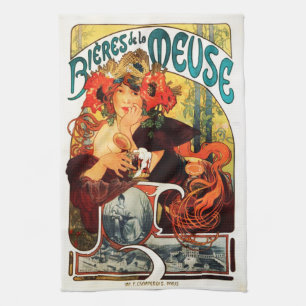 Bière d'Alphonse Mucha de la serviette de cuisine