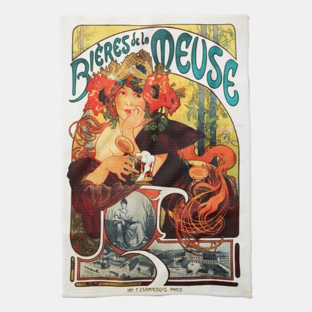 Bière d'Alphonse Mucha de la serviette de cuisine (Vertical)