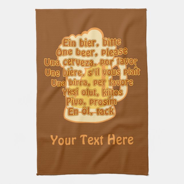 BIÈRE en langues serviette de cuisine personnalisé (Vertical)