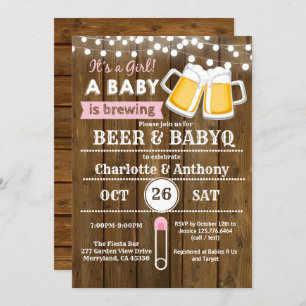 Bière et BabyQ couples baby shower invitation rose