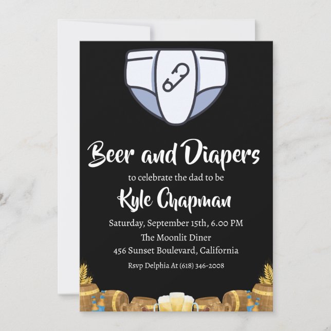 bière et couches invitations pour la fête des couc (Devant)