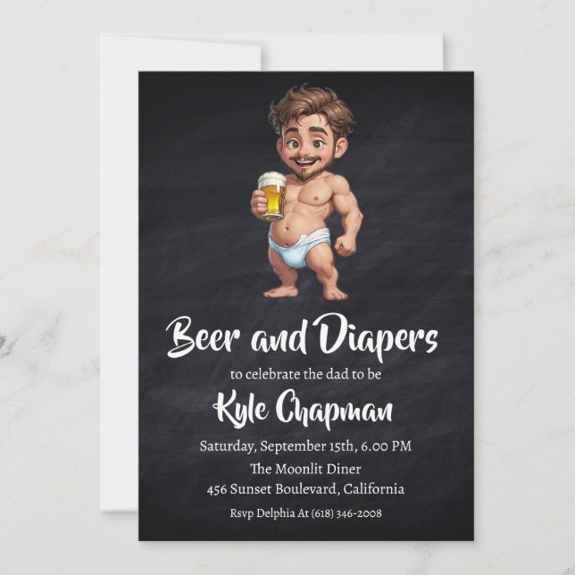 bière et couches invitations pour la fête des couc (Devant)