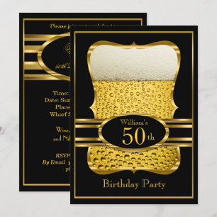 Bière Noir Or Anniversaire Fête Invitation