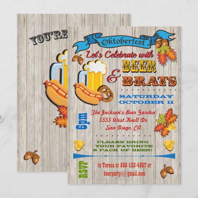 Bière rustique, Brats Octoberfest Invitations (Devant / Derrière)