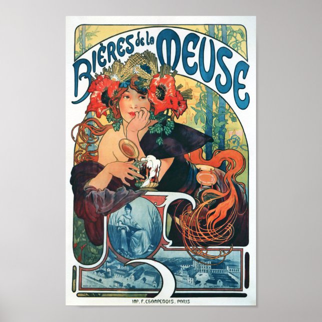 Bieres de la Meuse, Mucha Poster (Front)