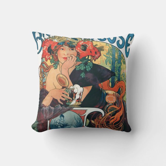 Bieres de la Meuse, Mucha Throw Pillow (Front)