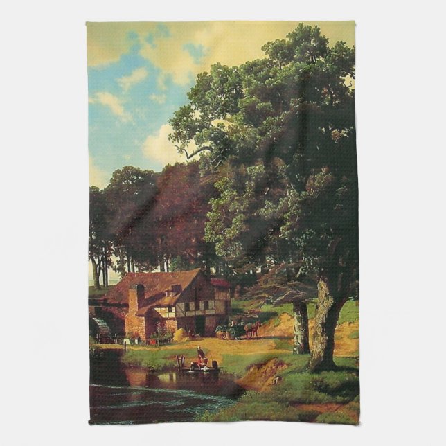 Bierstadt Albert, A Rustic Mill Kitchen Towel (Vertical)