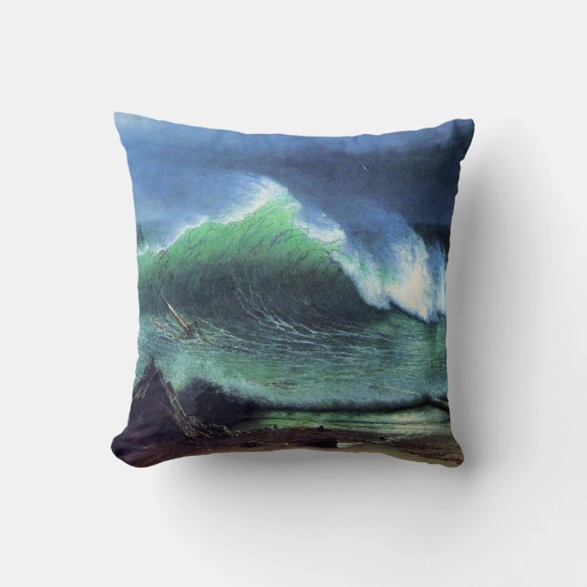 Bierstadt - Emerald Sea, fine art painting, Throw Pillow (Front)