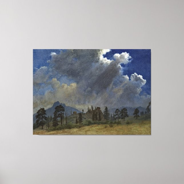 Bierstadt Fir Trees Storm Clouds Painting Canvas Print (Front)