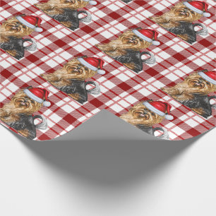 Biewer Terrier and Red Holiday Plaid Christmas Wrapping Paper