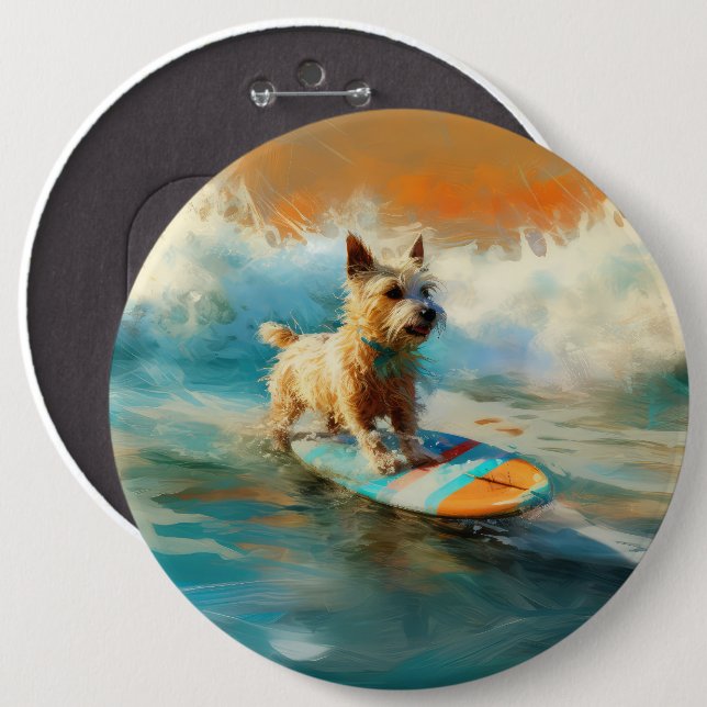 Biewer Terrier Beach Surfing Painting  6 Inch Round Button (Front & Back)