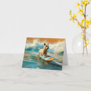 Biewer Terrier Beach Surfing Painting Card