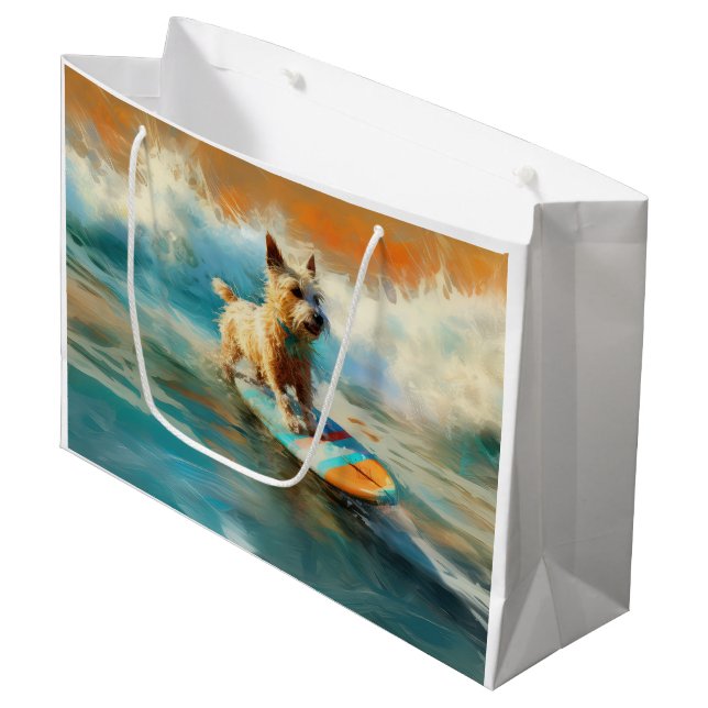 Biewer Terrier Beach Surfing Painting  Large Gift Bag (Front Angled)