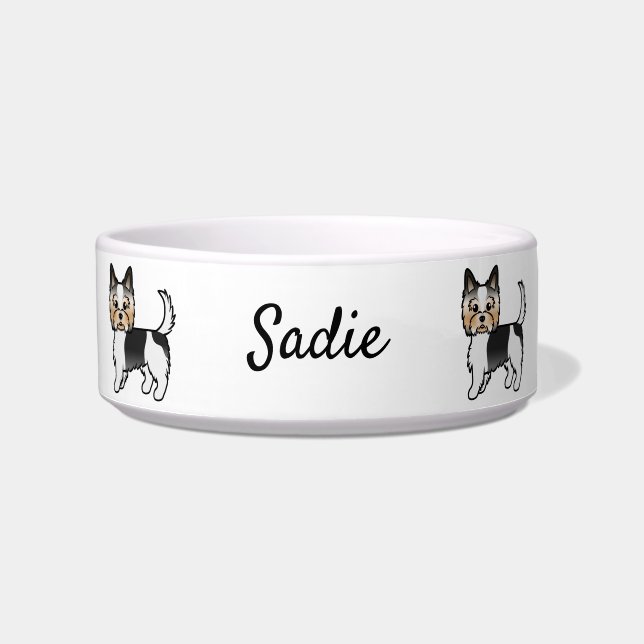 Biewer Terrier / Biewer Yorkie Cartoon Dogs & Name Bowl (Front)