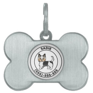 Biewer Terrier Cartoon Dog With Name & Number Pet ID Tag