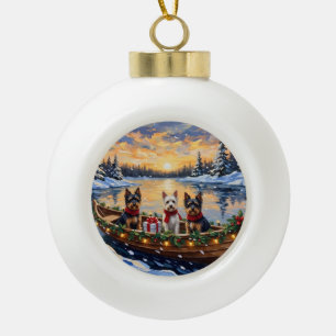 Biewer Terrier Christmas Boat Holiday Ceramic Ball Christmas Ornament