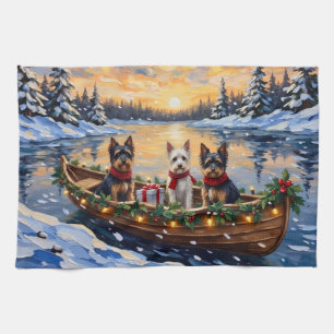 Biewer Terrier Christmas Boat Holiday Kitchen Towel