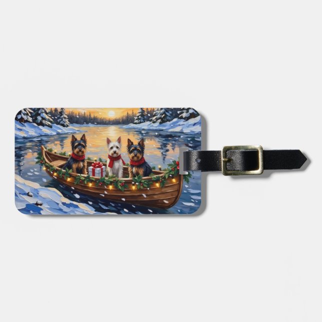 Biewer Terrier Christmas Boat Holiday Luggage Tag (Front Horizontal)