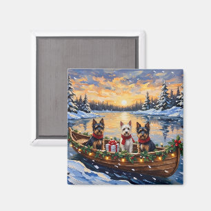 Biewer Terrier Christmas Boat Holiday Magnet