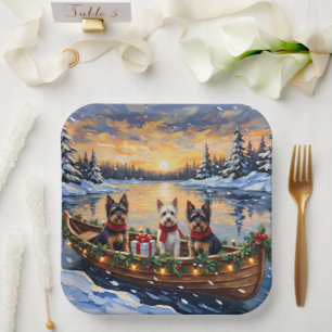 Biewer Terrier Christmas Boat Holiday Paper Plate