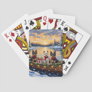 Biewer Terrier Christmas Boat Holiday Playing Cards