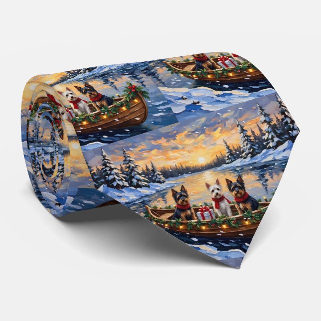 Biewer Terrier Christmas Boat Holiday Tie (Rolled)