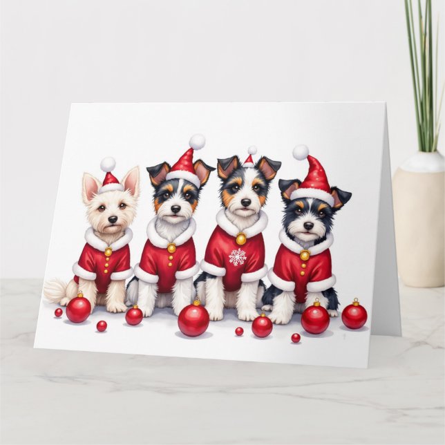 Biewer Terrier Christmas Dress Santa Hat Card (Front)
