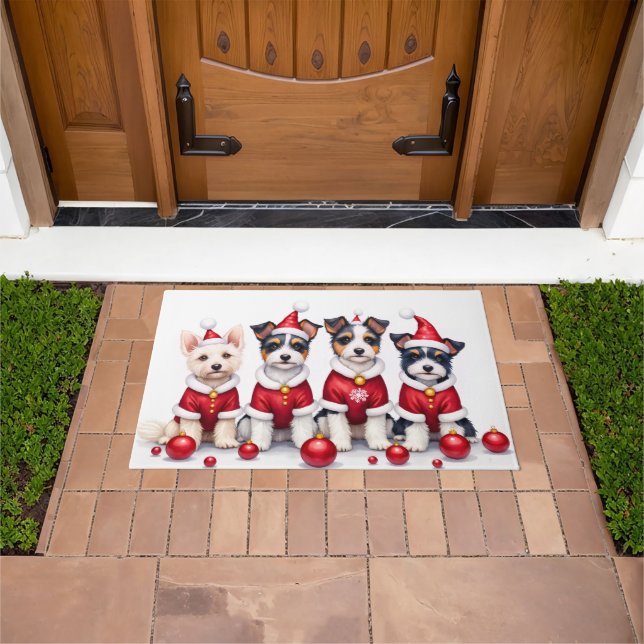 Biewer Terrier Christmas Dress Santa Hat Doormat (Outdoor)