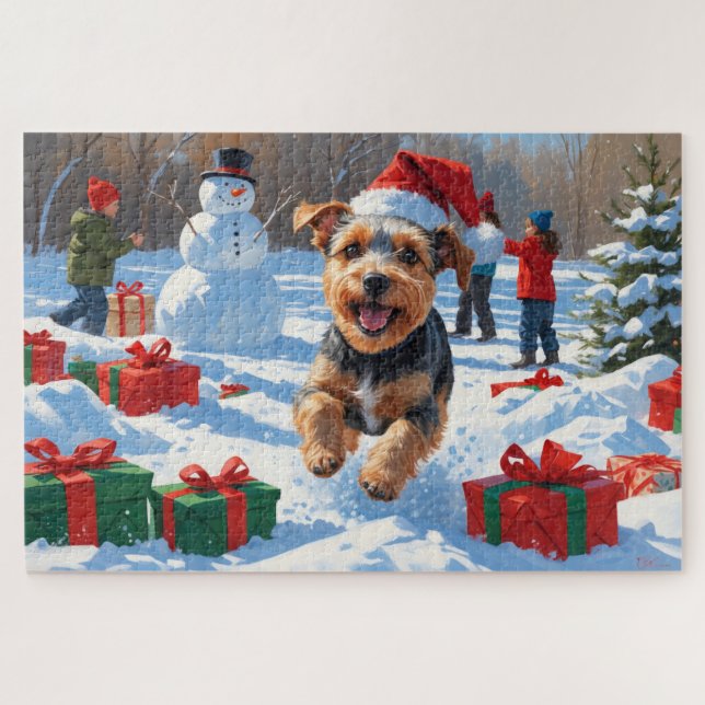 Biewer Terrier Christmas Festive Snow Scene  Jigsaw Puzzle (Horizontal)