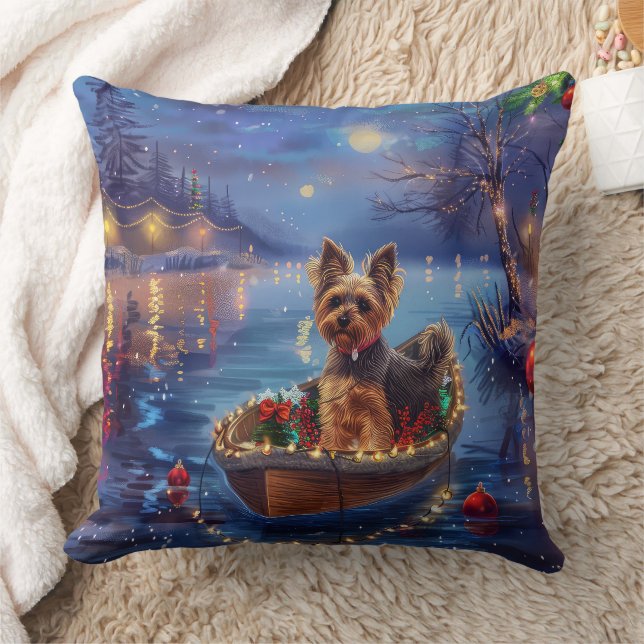 Biewer Terrier Christmas Festive Voyage Throw Pillow (Blanket)