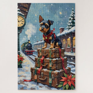 Biewer Terrier Christmas Holiday Travel Jigsaw Puzzle