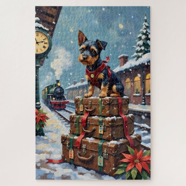Biewer Terrier Christmas Holiday Travel Jigsaw Puzzle (Vertical)