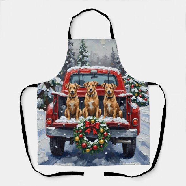 Biewer Terrier Christmas Red Truck Holiday Apron (Front)