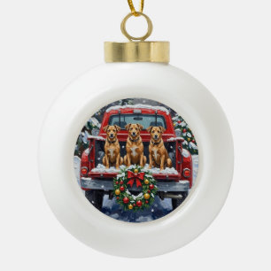 Biewer Terrier Christmas Red Truck Holiday Ceramic Ball Christmas Ornament