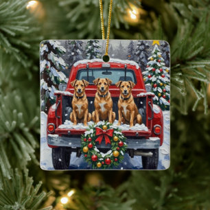 Biewer Terrier Christmas Red Truck Holiday Ceramic Ornament