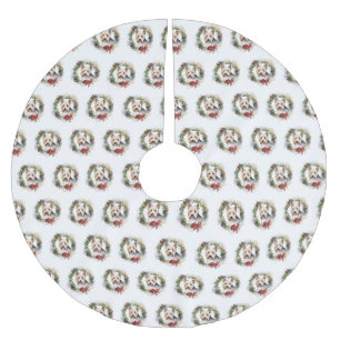 Biewer Terrier Christmas Wreath Festive Pup  Brushed Polyester Tree Skirt