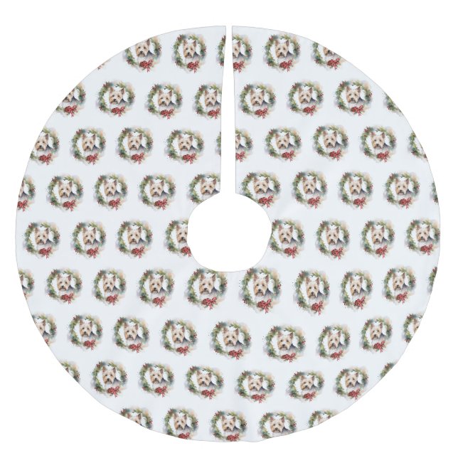 Biewer Terrier Christmas Wreath Festive Pup  Brushed Polyester Tree Skirt (Front)
