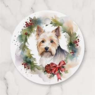 Biewer Terrier Christmas Wreath Festive Pup Favour Tags