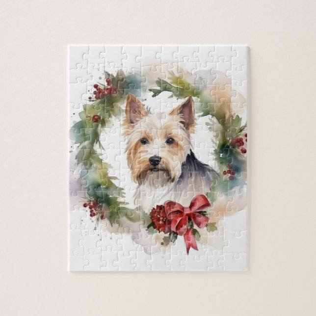 Biewer Terrier Christmas Wreath Festive Pup  Jigsaw Puzzle (Vertical)
