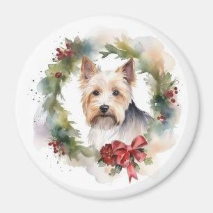 Biewer Terrier Christmas Wreath Festive Pup  Magnet