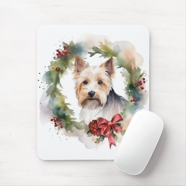 Biewer Terrier Christmas Wreath Festive Pup  Mouse Pad (With Mouse)
