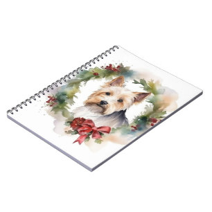 Biewer Terrier Christmas Wreath Festive Pup Notebook