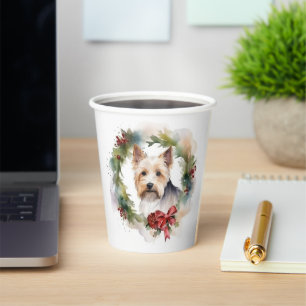 Biewer Terrier Christmas Wreath Festive Pup Paper Cups